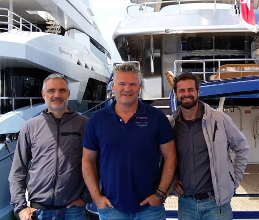 Erik. Van Wilsum of Martek CUAS with Gianluca Bardi and Emmanuelle Lipi of Global Yachting / GY Marine.
