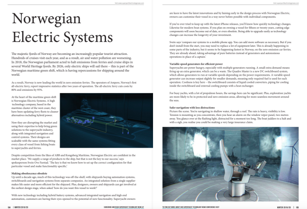 Norwegian Electric Systems in Superyacht Technology News Winter Blueprint 2019/2020